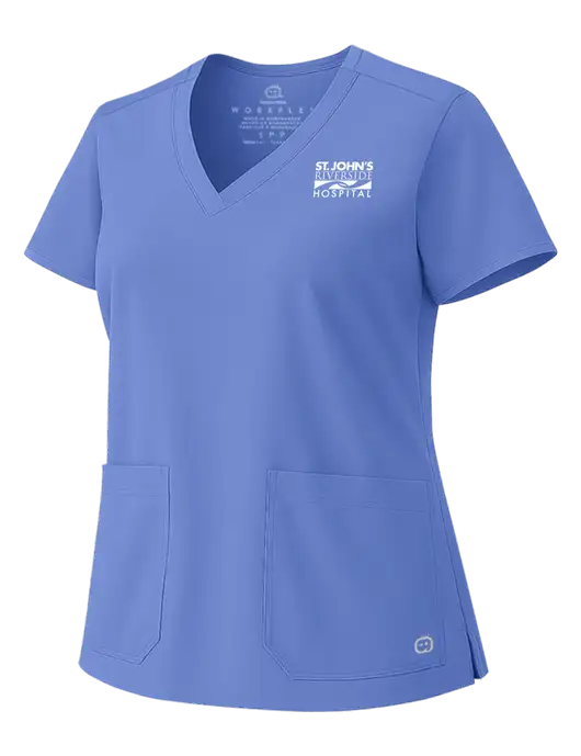 Wink Ceil Blue Womens WorkFlex V-Neck Top w/St. John's Riverside Logo