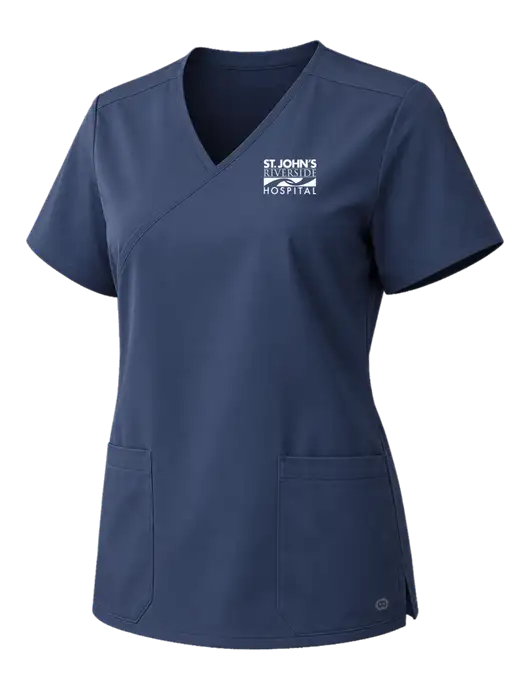 Wink Navy Womens WorkFlex Mock Wrap Top w/St. John's Riverside Logo