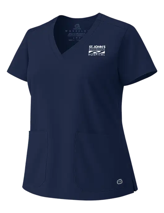 Wink Navy Womens WorkFlex V-Neck Top w/St. John's Riverside Logo