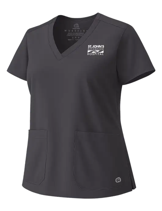Wink Pewter Womens WorkFlex V-Neck Top w/St. John's Riverside Logo