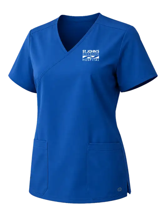 Wink Royal Womens WorkFlex Mock Wrap Royal Top w/St. John's Riverside Logo