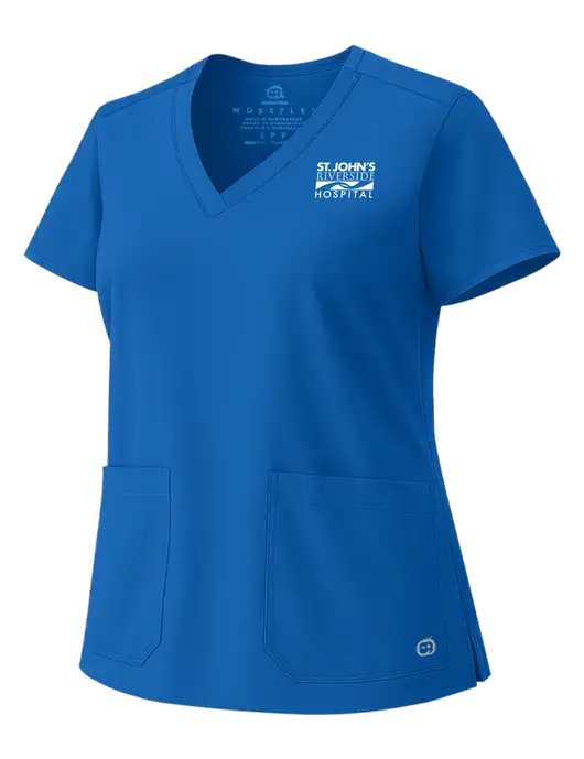 Wink Royal Womens WorkFlex V-Neck Top w/St. John's Riverside Logo