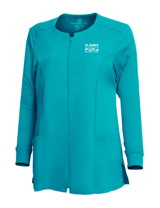 Wink Teal Blue Womens Premiere Flex Full-Zip Scrub Jacket w/St. John's Riverside Logo