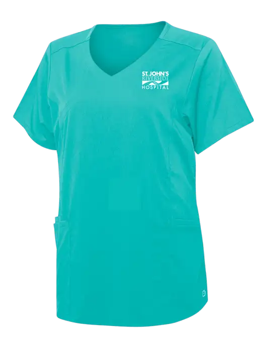 Wink Teal Blue Womens Premiere Flex Mock Wrap Top w/St. John's Riverside Logo
