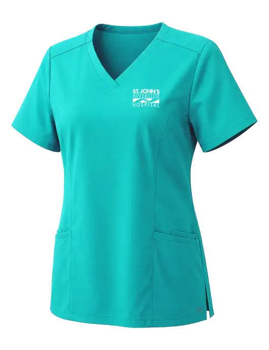 Wink Womens Teal Blue Premiere Flex V-Neck Top w/St. John's Riverside Logo