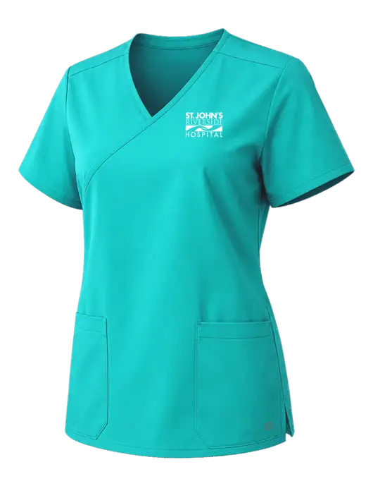 Wink Teal Blue Womens WorkFlex Mock Wrap Teal Top w/St. John's Riverside Logo