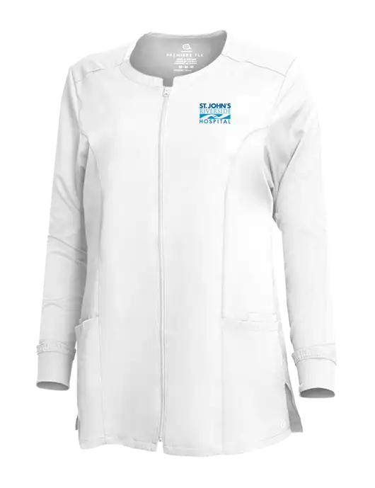 Wink White Womens Premiere Flex Full-Zip Scrub Jacket w/St. John's Riverside Logo