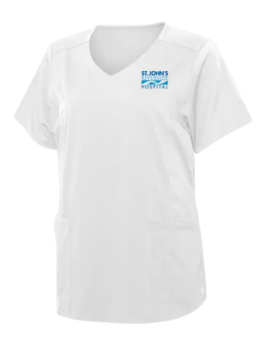 Wink White Womens Premiere Flex Mock Wrap Top w/St. John's Riverside Logo