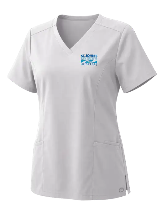 Wink Womens White Premiere Flex V-Neck Top w/St. John's Riverside Logo