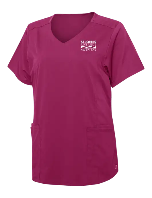 Wink Wine Womens Premiere Flex Mock Wrap Top w/St. John's Riverside Logo