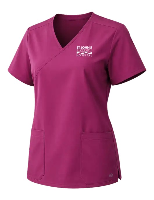 Wink Wine Womens WorkFlex Mock Wrap Top w/St. John's Riverside Logo