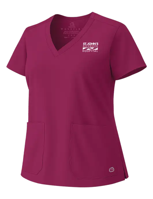 Wink Wine Womens WorkFlex V-Neck Top w/St. John's Riverside Logo