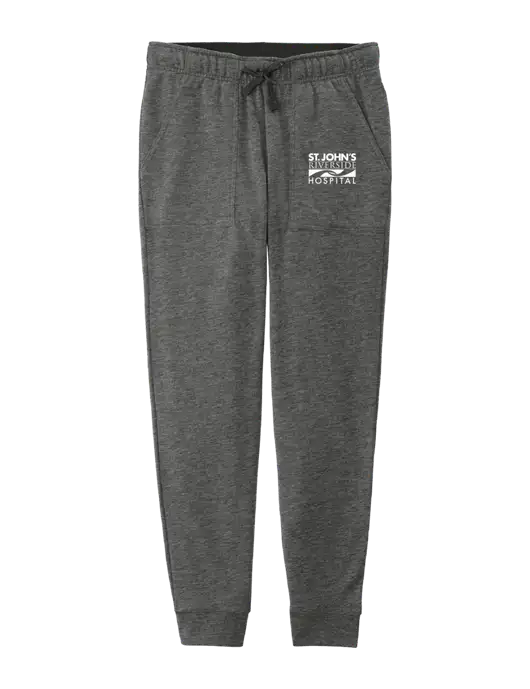 Womens Posicharge Tri-blend Wicking Dark Grey Heather Triad Solid Fleece Jogger w/St. John's Riverside Logo