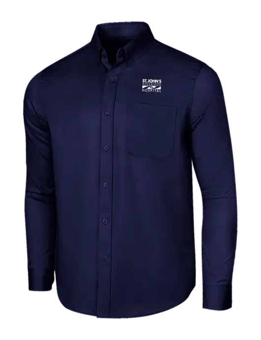 Long Sleeve Navy Superpro React Twill Shirt w/St. John's Riverside Logo