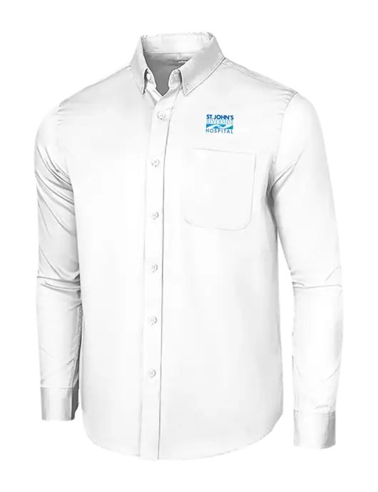 Long Sleeve White Superpro React Twill Shirt w/St. John's Riverside Logo