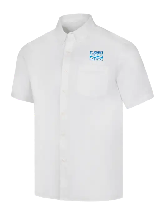 Short Sleeve White Superpro React Twill Shirt w/St. John's Riverside Logo