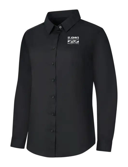 Womens Black Long Sleeve Carefree Poplin Shirt w/St. John's Riverside Logo