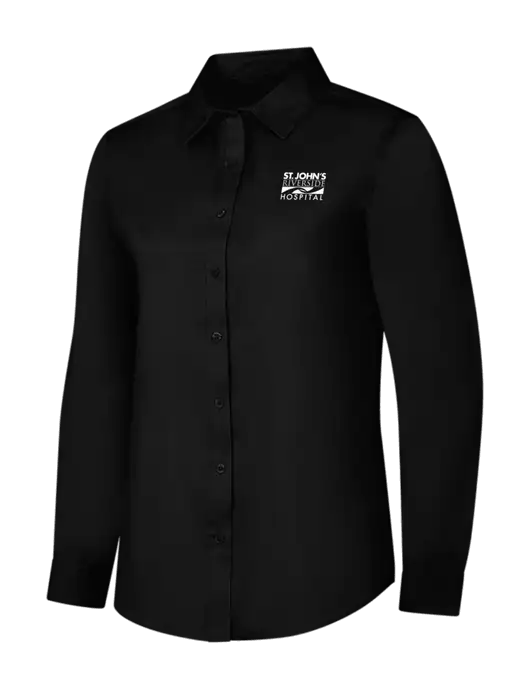 Womens Black Long Sleeve Superpro React Twill Shirt w/St. John's Riverside Logo
