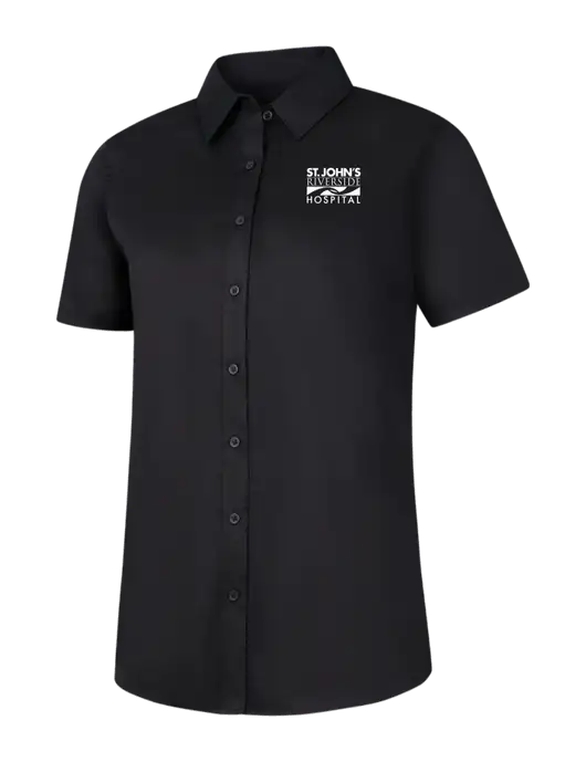 Womens Black Short Sleeve Superpro React Twill Shirt w/St. John's Riverside Logo
