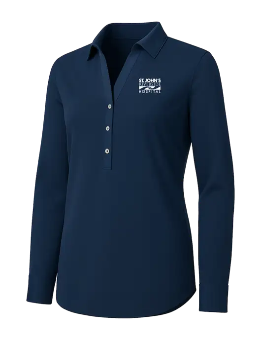 Womens Navy City Stretch Shirt w/St. John's Riverside Logo