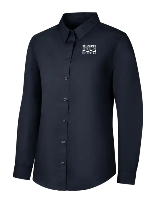 Womens River Blue Navy Long Sleeve Carefree Poplin Shirt w/St. John's Riverside Logo