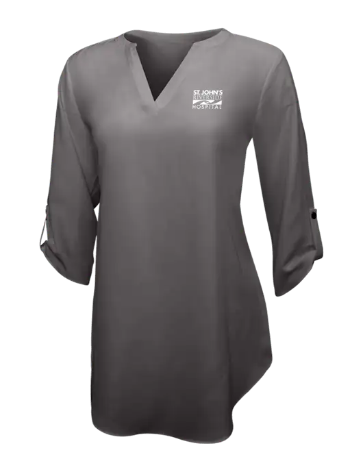 Dark Grey Womens 3/4 Sleeve Tunic Blouse w/St. John's Riverside Logo