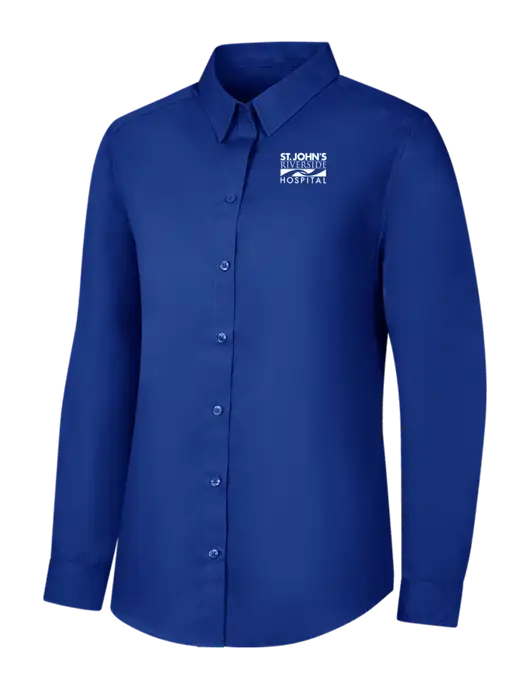 Womens Royal Long Sleeve Carefree Poplin Shirt w/St. John's Riverside Logo