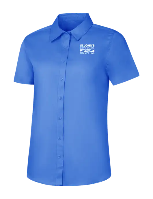 Womens Dark Carolina Blue Short Sleeve Superpro React Twill Shirt w/St. John's Riverside Logo