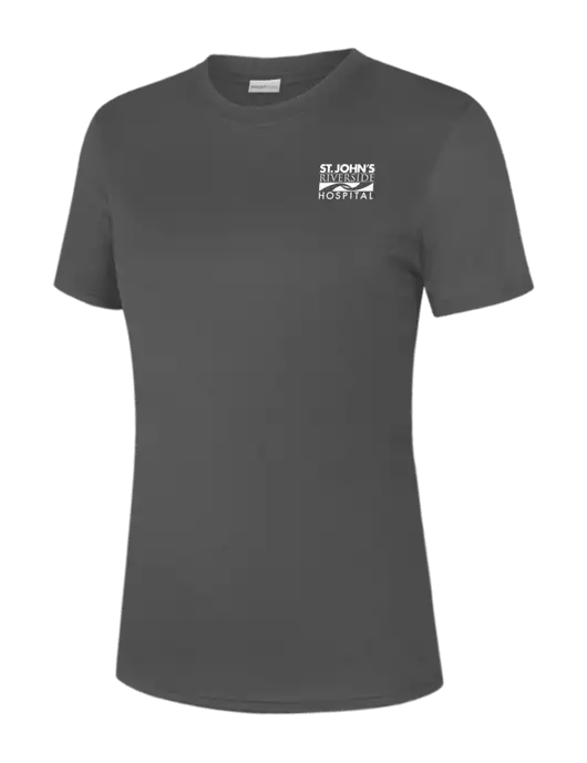 Womens Dark Grey PosiCharge Competitor Tee w/St. John's Riverside Logo