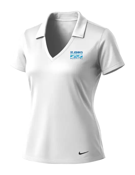 NIKE White Womens Dri-Fit Vertical Mesh Polo w/St. John's Riverside Logo