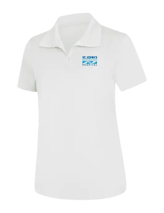 Womens White Micropique Sport-Wick Polo w/St. John's Riverside Logo