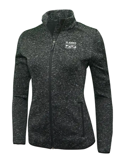 Black Heather Womens Sweater Fleece Jacket w/St. John's Riverside Logo