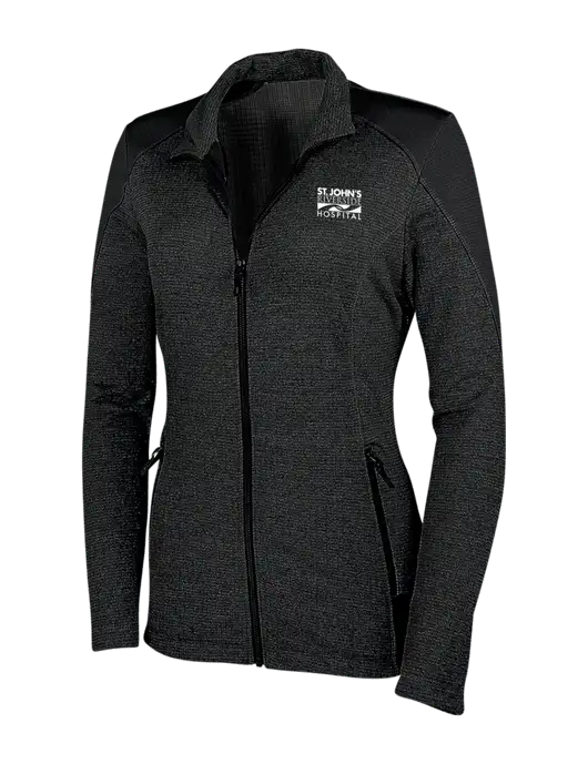 Womens Black Grid Fleece Jacket w/St. John's Riverside Logo