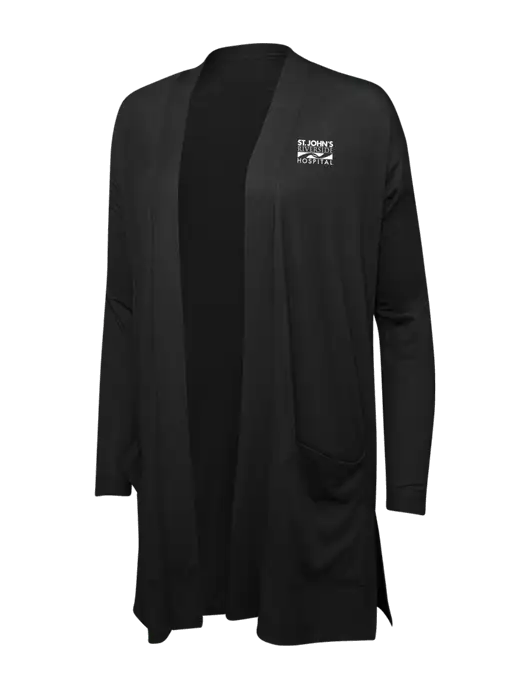 Black Womens Concept Long Pocket Cardigan w/St. John's Riverside Logo