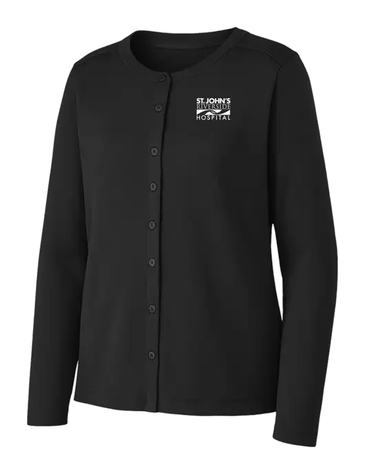 Black Womens Concept Stretch Button-Front Cardigan Sweater w/St. John's Riverside Logo