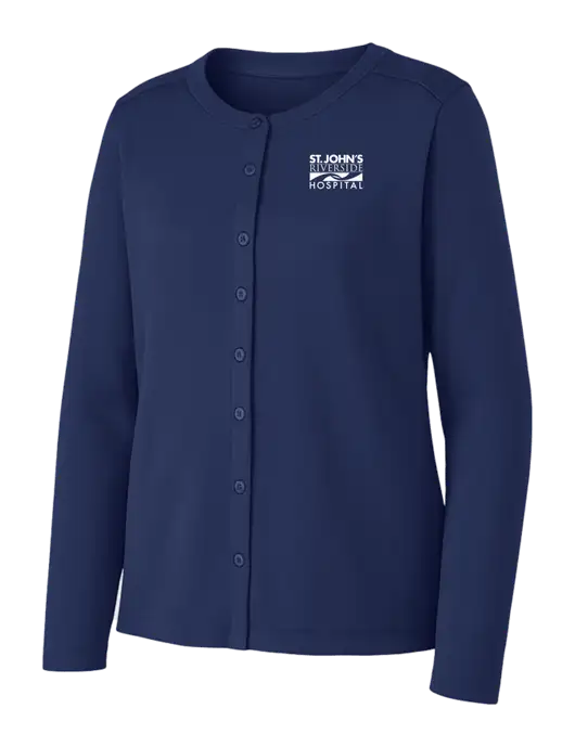 Dress Blue Navy Womens Concept Stretch Button-Front Cardigan Sweater w/St. John's Riverside Logo