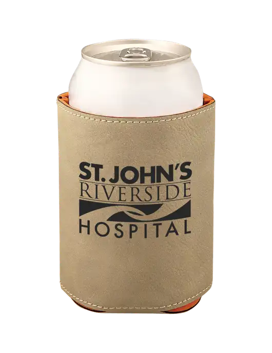 Tan Leatherette Beverage Holder w/St. John's Riverside Logo