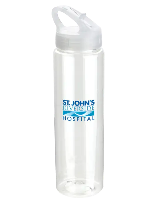 Buddy Clear 32 oz PET Bottle with Flip Lid w/St. John's Riverside Logo