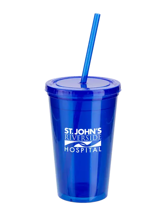 Sorrento Blue 16 oz Tumbler with Lid & Straw w/St. John's Riverside Logo