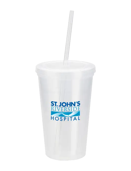 Sorrento Clear 16 oz Tumbler with Lid & Straw w/St. John's Riverside Logo