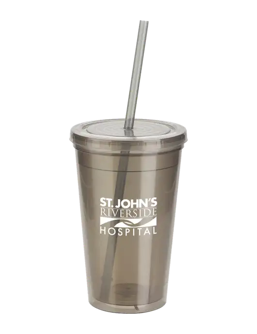 Sorrento Medium Grey 16 oz Tumbler with Lid & Straw w/St. John's Riverside Logo