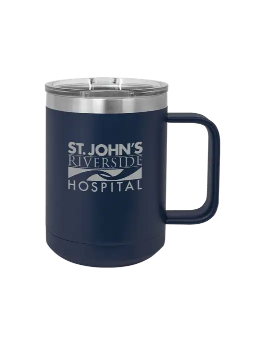 Polar Camel 15 oz Powder Coated Navy Vacuum Insulated Mug with Slider Lid w/St. John's Riverside Logo