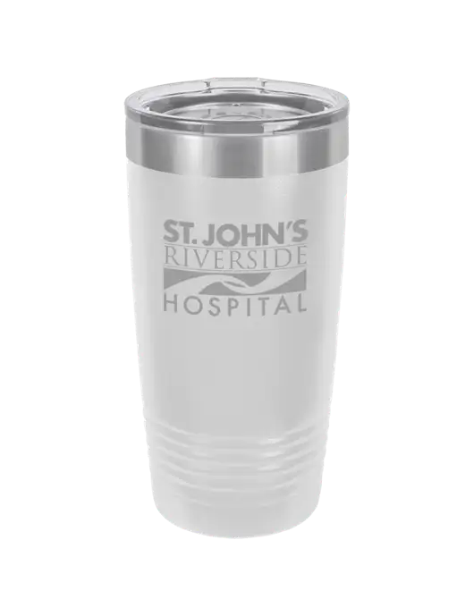 Polar Camel 20 oz Powder Coated White Vacuum Insulated Tumbler  w/St. John's Riverside Logo
