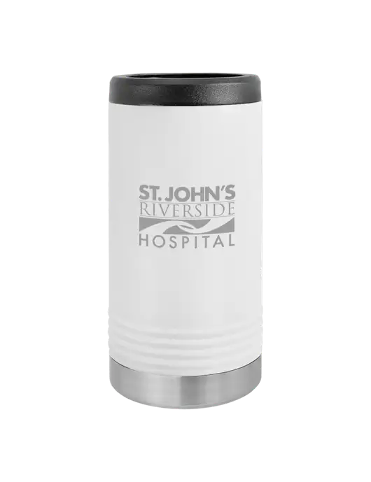 Polar Camel Powder Coated White Vacuum Insulated Slim Beverage Holder w/St. John's Riverside Logo