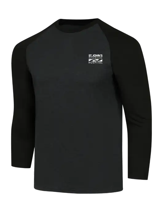 Simply Soft 3/4 Sleeve Black/Black Frost Ring Spun Cotton T-Shirt w/St. John's Riverside Logo