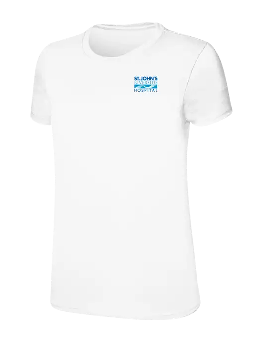 Womens Ring Spun White 4.5 oz T-Shirt w/St. John's Riverside Logo