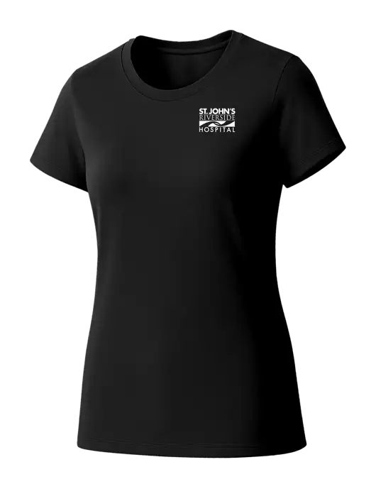 Womens Seriously Soft Black T-Shirt w/St. John's Riverside Logo
