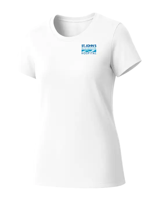 Womens Seriously Soft White T-Shirt w/St. John's Riverside Logo