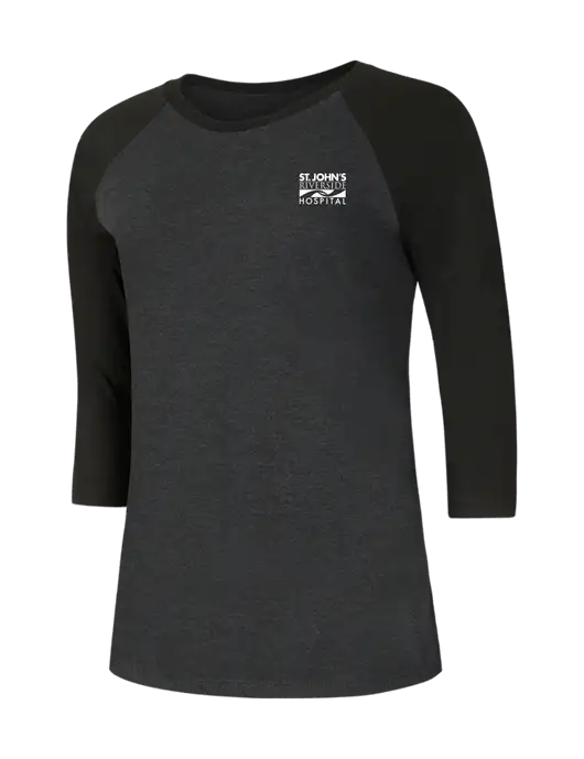 Womens Simply Soft 3/4 Sleeve Black/Black Frost Ring Spun Cotton T-Shirt w/St. John's Riverside Logo