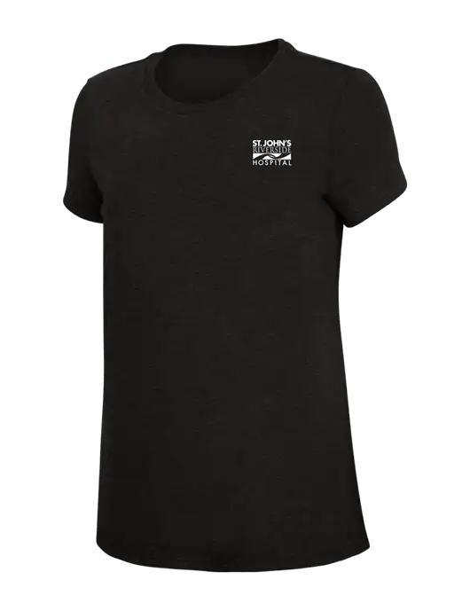 Womens Simply Soft Black 4.5oz Poly/Combed Ring Spun Cotton T-Shirt w/St. John's Riverside Logo